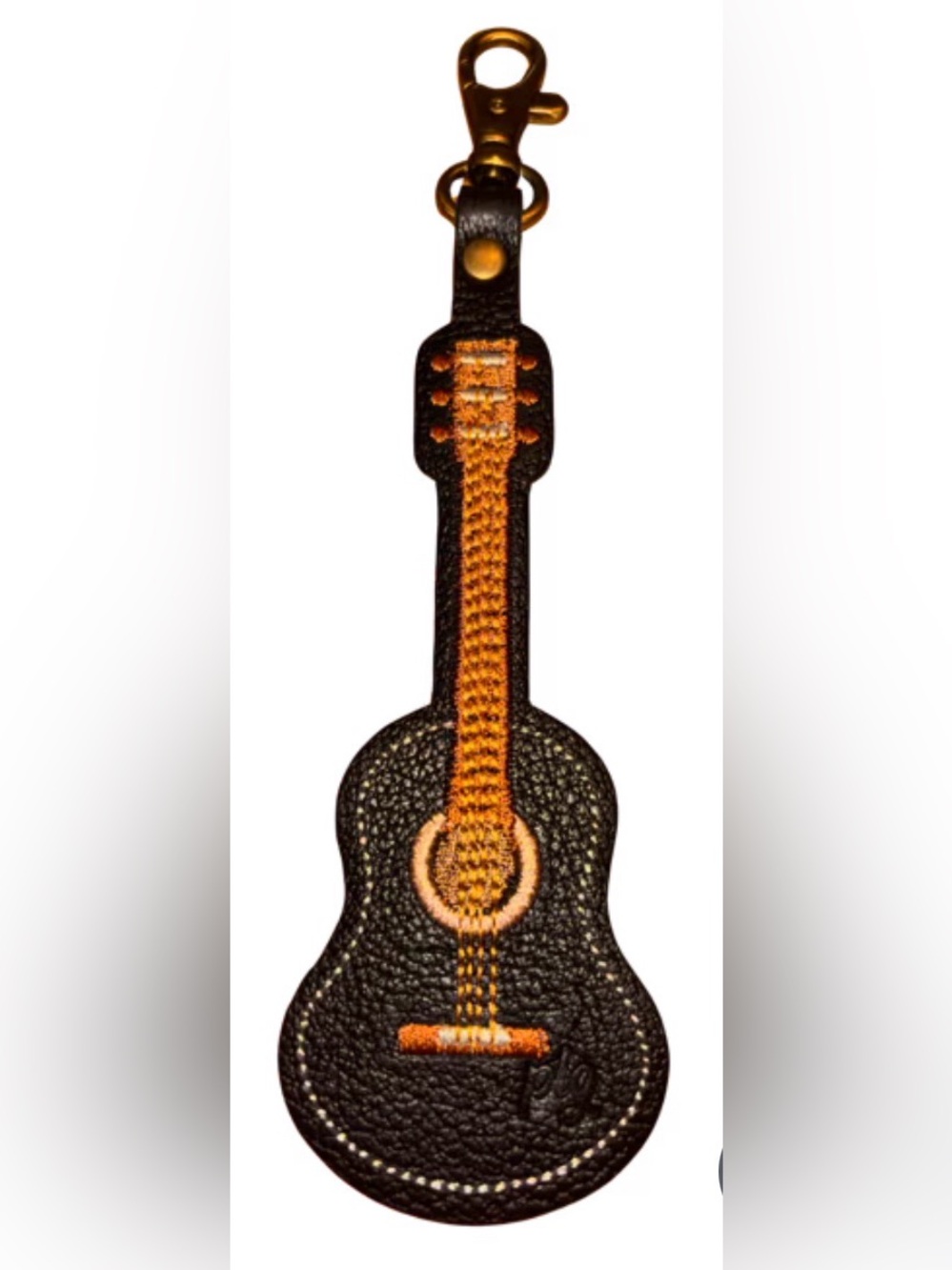 Portland Leather Pebbled Black & Orange Guitar Keychain